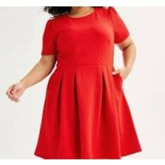 Draper James RSVP Women's 1X Heart Knit Fit & Flare Mini Dress Bright Red Twee - Picture 1 of 9
